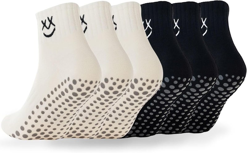 Soxbang 3/6 Pairs Cute Pilates Socks with Grips,Yoga Socks Barre Sock Non Slip Grip Embroidery for Barre Ballet Workout - Image 1